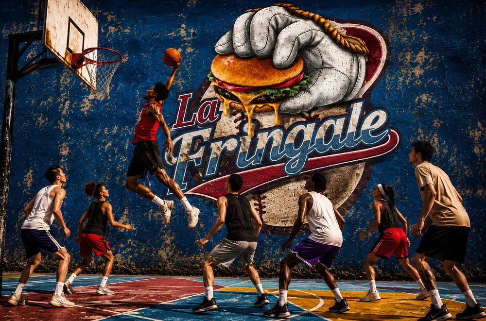 Fresque La Fringale — terrain de basket